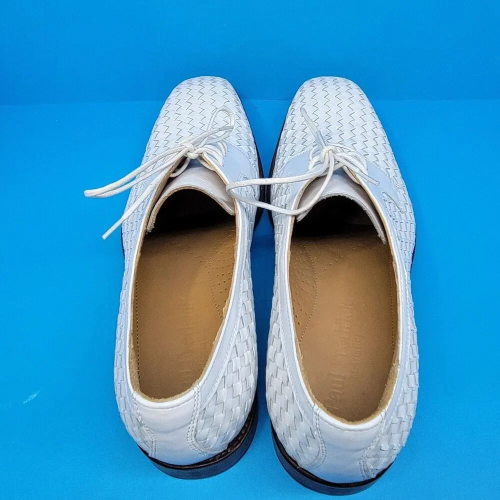 Paul Fredrick FPK 115D Mens White Leather Woven Derbys US 10 M Made In Italy EUC